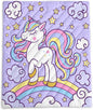 Axolotl Purple Unicorn Warm Puffy Camping Blanket,Lightweight Rainbow Cloud Printed Packable Outdoor Blanket,Gloden Star Outdoor Camping Blanket Backpacking for Traveling Picnic Beach Cold Weather