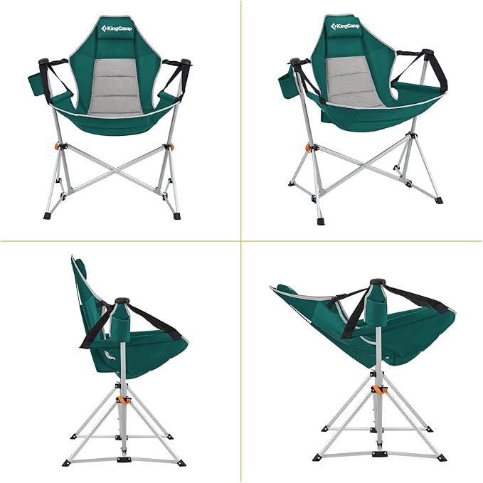 KingCamp Hammock Camping Chair, Swinging Portable Folding Camp Chairs for Adults 400lbs Heavy Duty Foldable Oversized Rocker with Aluminum Alloy Frame Cup Holder Pillow for Outdoor Beach Patio Sport