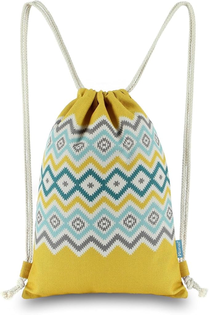 Drawstring Backpack Bohemia Style String Bag Canvas Beach Sport Daypack