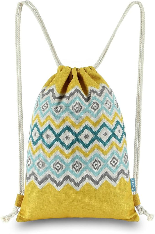 Drawstring Backpack Bohemia Style String Bag Canvas Beach Sport Daypack