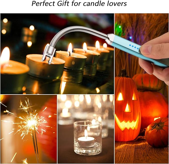 MEIRUBY Lighter Electric Candle Lighter Birthday Women's Day Gifts for Women Mom Wife Men, Long Electronic Rechargeable USB Lighter Arc Windproof Flameless Lighters for Candle Camping BBQ (Blue)