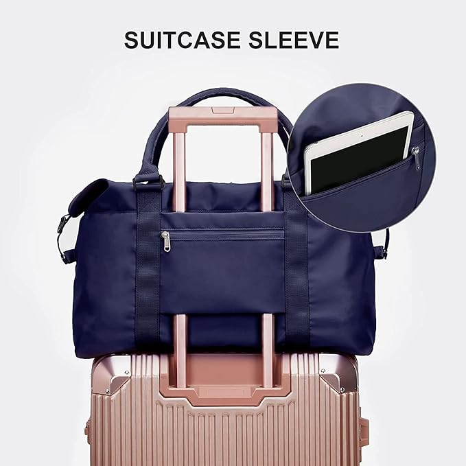 Dark Blue Sport Travel Duffle Bag Large Gym Tote Bag for Women, Weekender Bag Carry on Bag for Airplane, Ladies Beach Overnight Bag Waterproof Luggage Bags with Wet Pocket