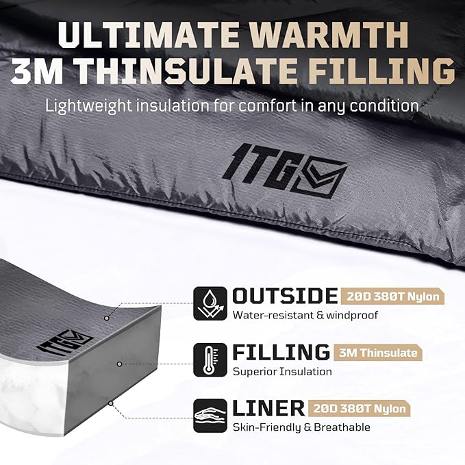 3M Thinsulate Insulation Camping Blanket, Packable, Lightweight Camp Quilt with Footbox, Zippered, Outdoor Sleeping Blanket for Backpacking, Travel, Stadium, Beach