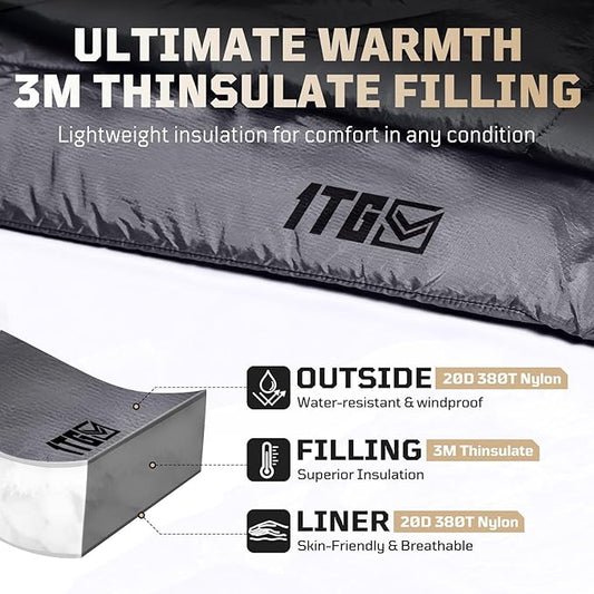 3M Thinsulate Insulation Camping Blanket, Packable, Lightweight Camp Quilt with Footbox, Zippered, Outdoor Sleeping Blanket for Backpacking, Travel, Stadium, Beach