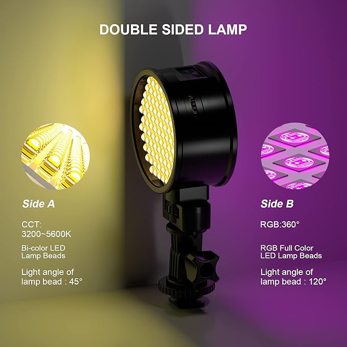 RGB Video Light,RGB+Bi Color Double Sided LED Camera Light,3000mAh Rechargeable LED Lighting CRI 97+,2700K-6500K,RGB 0-360 Full Color Double Sided Video Light for Photography,Vlogging