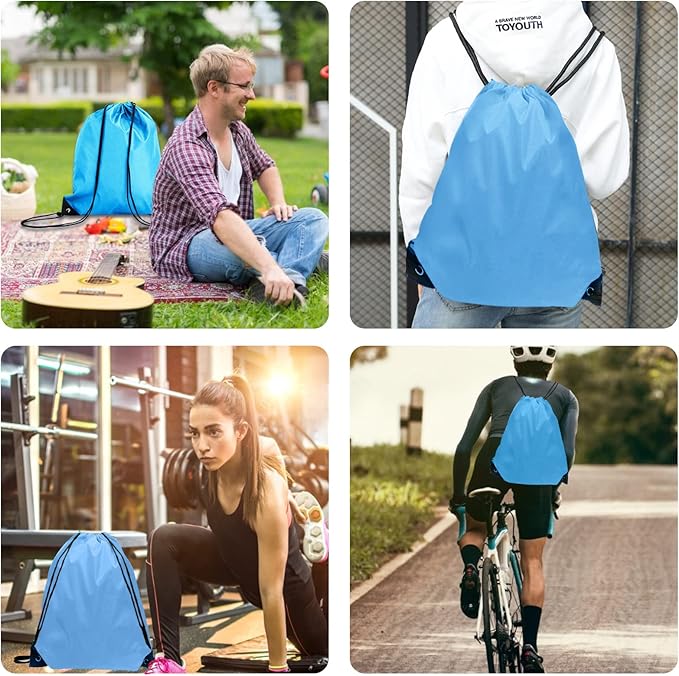 Blue Drawstring Backpack Bulk 28 PCS Drawstring Bags String Backpack Cinch Bag Sackpack for Men Women Gym (Sky Blue)