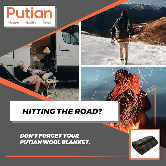 PuTian Merino Wool Blanket - 87" x 63" Thick Warm Soft Large Bed Throw - Great for Camping, Outdoors, Travel, Car, Couch, All Weather Green Stripe