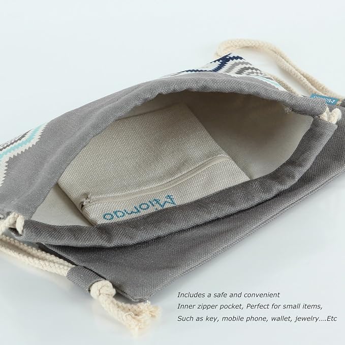 Drawstring Backpack Bohemia Style String Bag Canvas Beach Sport Daypack