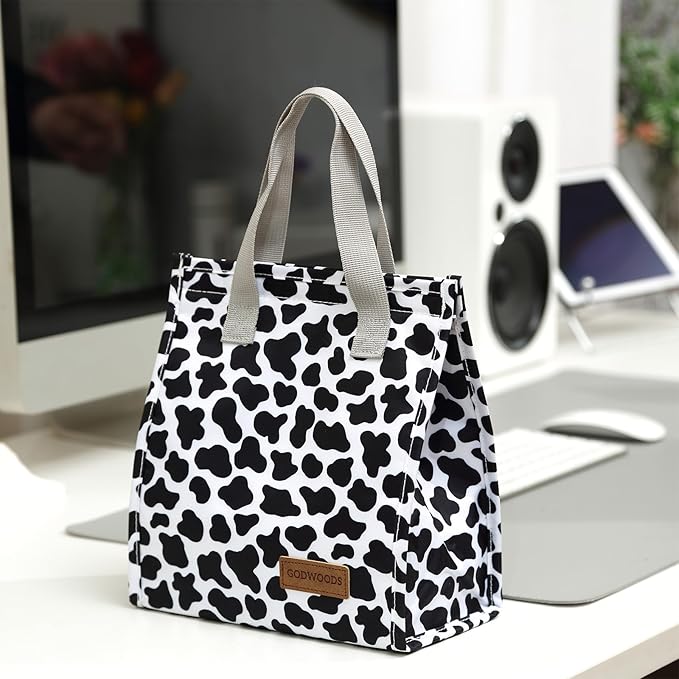 TELLUMO Lunch bag, Insulated Lunch Bag for Women Men Large Lunch Box Container Reusable Leakproof Tote for Office, Work, School, Beach or Travel (Cow-print)