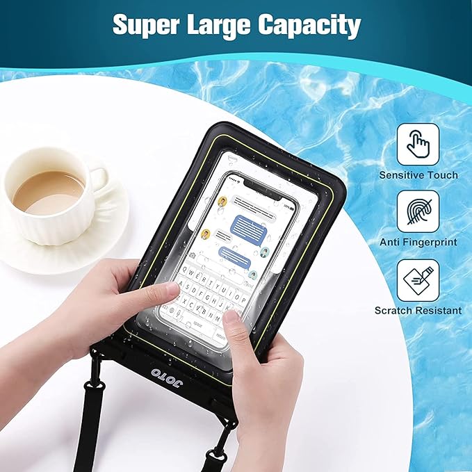 JOTO [IP68 Floatable Large Floating Waterproof Phone Pouch Up to 10", Underwater Phone Case Cellphone Dry Bag for iPhone 16 15 14 13 12 11 Pro Max Xs Max XR X 8 7 Plus SE/Galaxy S24 S23 S22 -Black