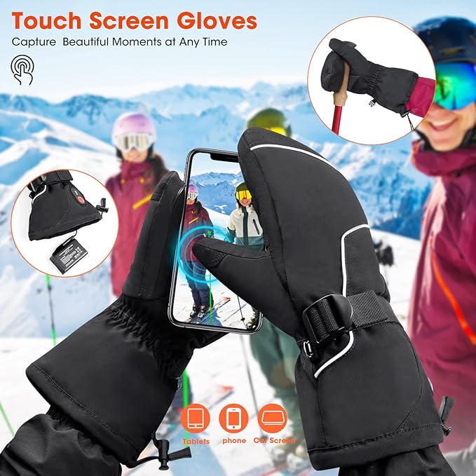 SAVIOR HEAT Heated Gloves for Women Men Rechargeable Electric Heated Ski Gloves with Touchscreen for Cold Weather