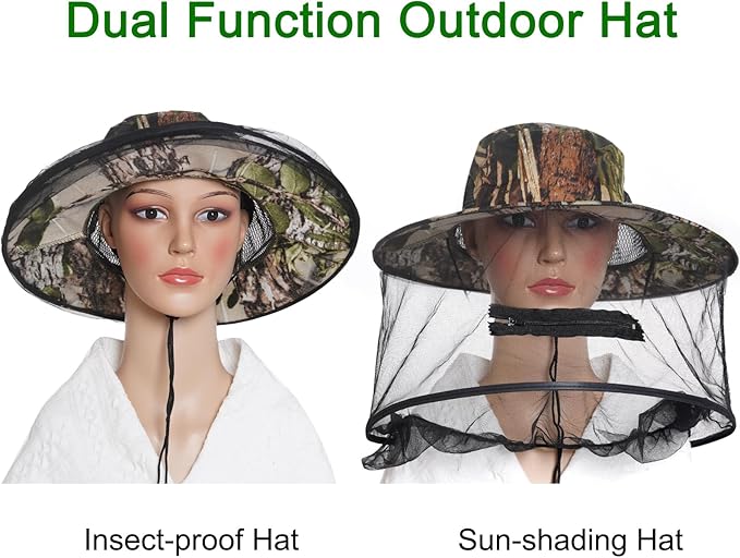 Sucrain 2 Pack Mosquito Head Net Hat Sun Hat Garden Bug Hat with Hidden Net Mesh for Outdoor Gardening Beekeeping