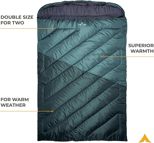 Teton Mammoth Queen Size Double Sleeping Bag- A Warm Bag The Whole Family can Enjoy – Great for Camping, Hunting and Base Camp. Compression Sack Included