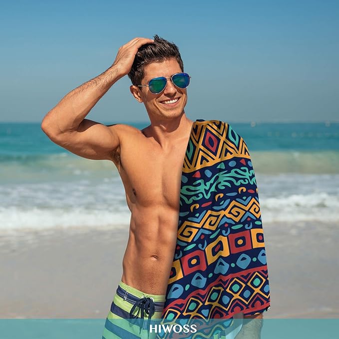 Microfiber Beach Towels for Men Oversized 71"x31", Soft Touch Ultra-Absorbent Quick Dry Sand Free Large Pool Towels with Mesh Bag for Travel Camping Bathroom
