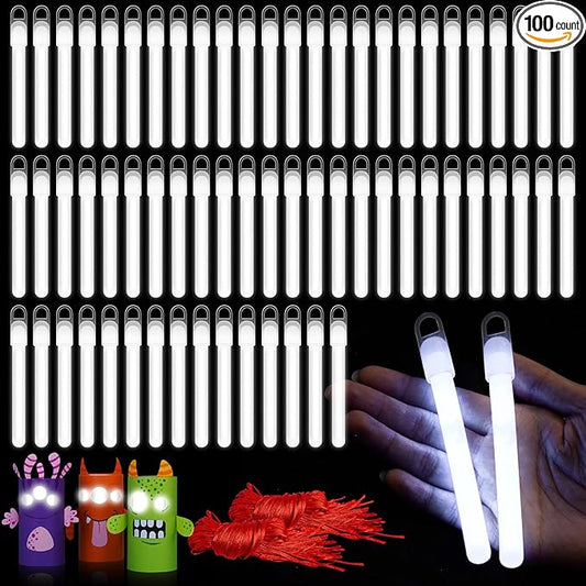 Lewtemi 100 Pack 4'' Halloween Glow Sticks Bulk Light Sticks with Lanyard Individually Wrapped Tactical Military Emergency Glow Stick Party Favors for Halloween, Camping, Hiking, Party
