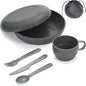 Berglander Camping Mess Kit with Bowl, Plate, Cup, Spoon, Fork, Knife and Carry Bag, Plastic Camping Accessories Essentials Gear for Travel, Camping, Picnic, Outdoor, Easy to Carry & Store