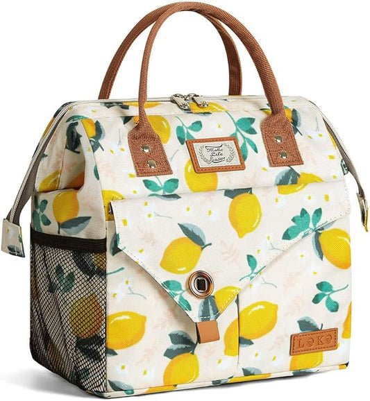 Lekesky Lunch Bags for Women Insulated Thermal Lunch Tote Bag Durable Large Lunch Box Container Drinks Holder for Adults Work College Picnic Beach Park, Lemon