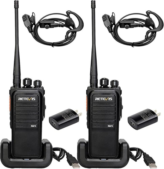 Retevis RB75 GMRS Two Way Radio, 4500mAh Big Battery, Waterproof Walkie Talkies Long Range, Hands-Free, Walkie Talkie with Earpiece for Hiking Camping Cruise (2 Pack)