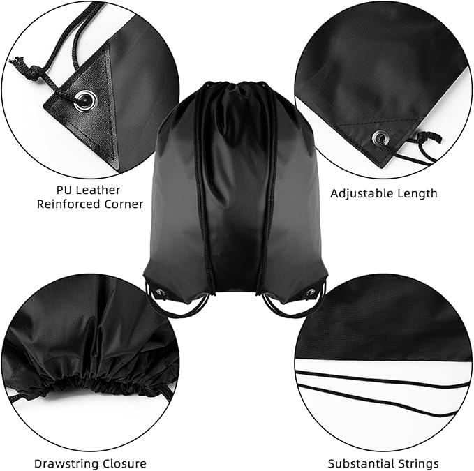 GoodtoU Backpack Drawstring, 16.5"x13.3" Nylon Gym Bag, 80Pcs Bulk Pack, Black