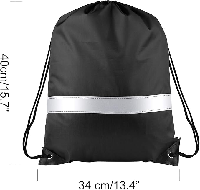 KUUQA 12 Pcs Drawstring Backpack Bag Bulk Reflective Backpack Black String Bags Cinch Sack Backpack for Team Yoga Sport Gym Traveling