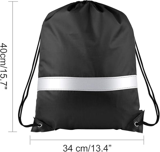 KUUQA 12 Pcs Drawstring Backpack Bag Bulk Reflective Backpack Black String Bags Cinch Sack Backpack for Team Yoga Sport Gym Traveling