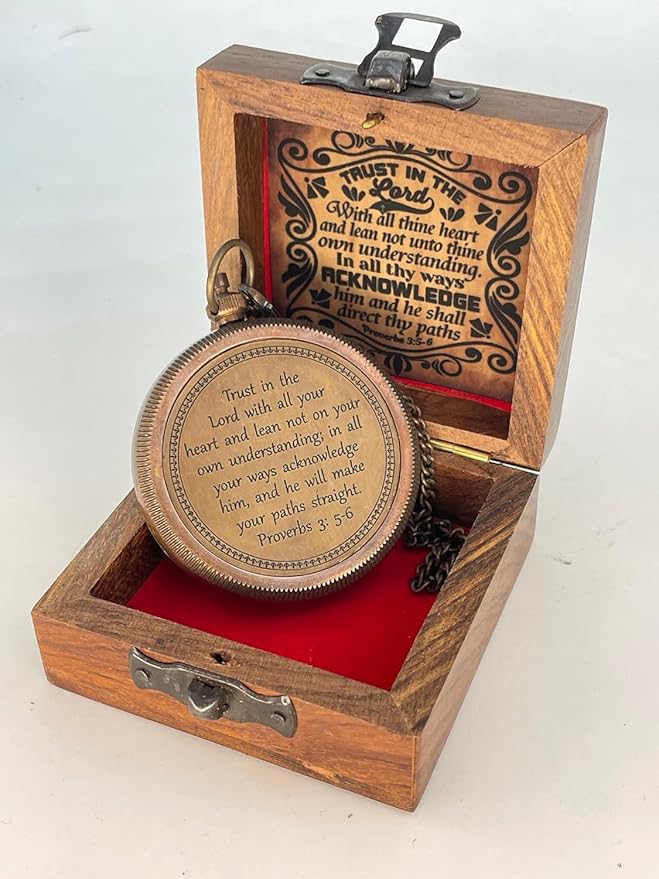 Brass Compass Engraved “Trust in The Loard” Compass is Unique Birthday Gifts for Men, Husband or Wife Customize Antique Compass is a Classy Gifts, with a Wooden Box.