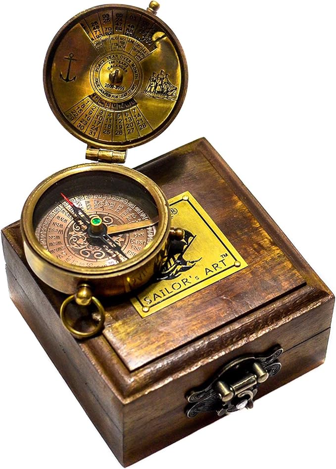 Sailor's Art Pocket Compass | Camping Travelling Equipment | Boat Brass Chain Compass with a Beautiful Quote| Nautical Navy Directional Compass | Table Top