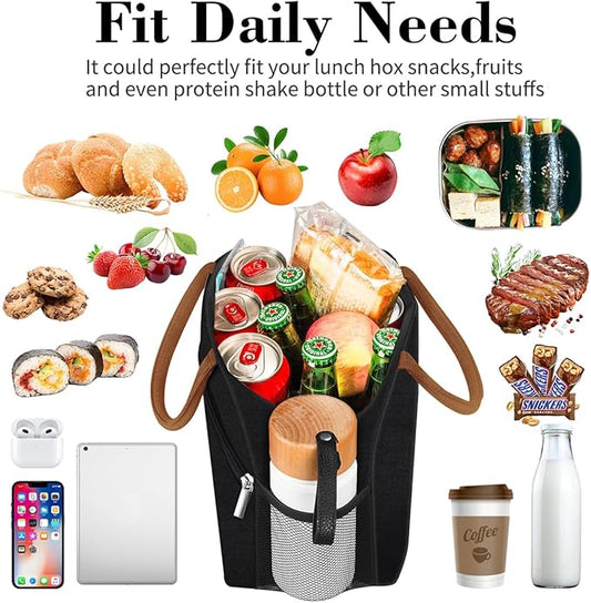 Coobiiya Lunch Box Lunch Bag for Women Adults Men, Reusable Cute Lunch Pail bag - Leakproof, Insulated Lunch Box Tote with Large Capacity, Cooler Lunch Container for Work/Travel/Office (Black)