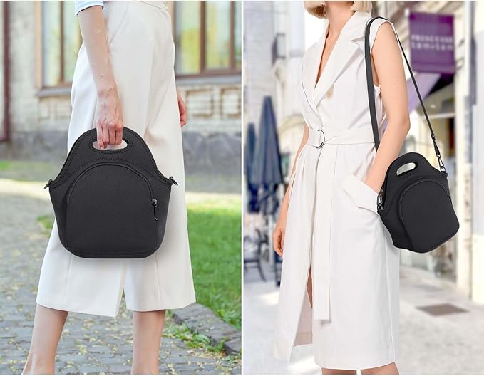 Neoprene Lunch Bag, Thermal Insulated Lunch Tote Bag with Detachable Shoulder Straps, Lightweight & Reusable Lunch Bag for Women Men