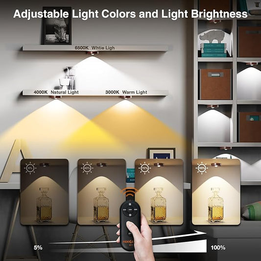 Puck Lights with Remote Control,2000mAh Rechargeable Under Counter Lighting,3 Color Temperatures Dimmable Under Cabinet,Closet Light,3Pack Tap Light for Hallway (Wood Color, 5 Pcs)