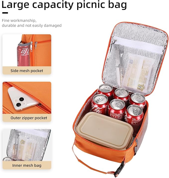 Lunch box Lunch bag for men women Insulated Lunchbox Lunch bags for Work Picnic Travel (Orange)