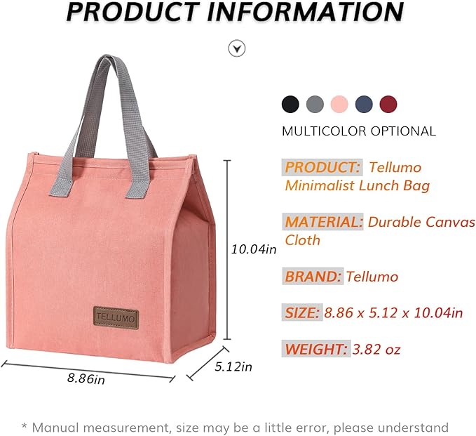 TELLUMO Lunch bag, Insulated Lunch Bag for Women Men Large Lunch Box Container Reusable Leakproof Tote for Office, Work, School, Beach or Travel (Pink)