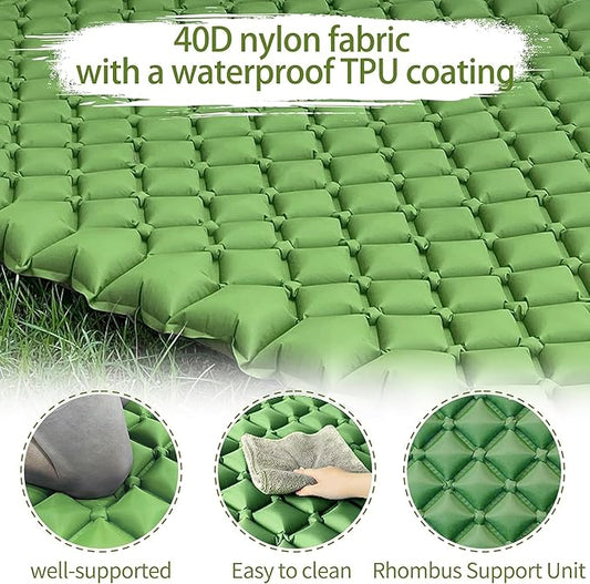EULANT Double Sleeping Pad for Camping, Self Inflating, 2 Person with Pillow Built-in, Foot Pump, Durable, Portable, 79x2.8x48 in