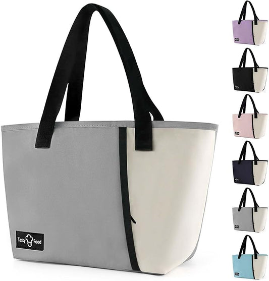Lunch Bag for Women Men, Reusable Lunch Tote Lunch Box, Large Capacity Leakproof Lunch Tote Bags with Front Pocket for Work Office Picnic or Travel (Light Gray)