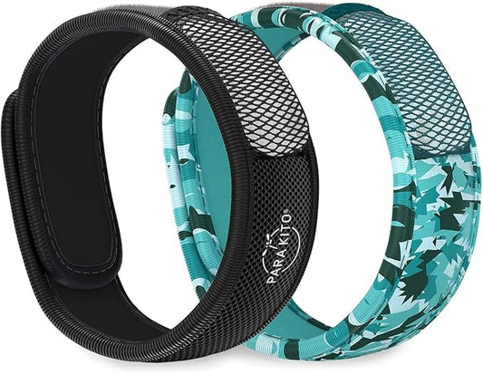 PARA'KITO Mosquito Repellent Bracelets + Refill Pellets Bundle, Mosquito Bracelets, Peppermint Oil, DEET Free Mosquito Repeller, Hiking Accessories, 2 Wristbands & 2 Refills (Black + Conceal)