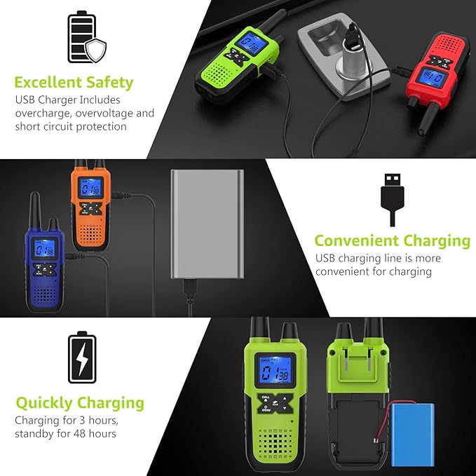 Walkie Talkies for Adults Long Range Rechargeable with Earpiece NOAA Weather Alert, Multi-purpose 2 Way Radio 4 Pack for Team Work Senior Care Kid Adventure Family Camping Hiking Skiing Cruise