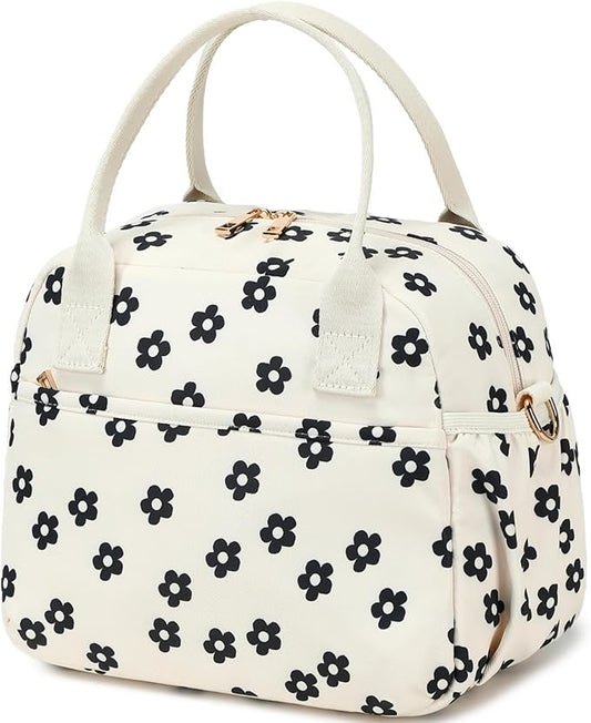 CAMTOP Lunch Box for Women Men Insulated Lunch Bag Lunch Tote Bag Leakproof Thermal Cooler Large Capacity for Travel Work School Picnic (Black Flower)