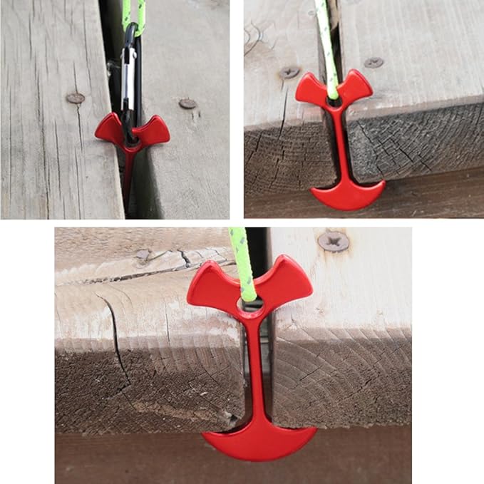 Pack of 5 Aluminum Alloy Anchor Shape Deck Plank Board Tent Stakes Wind Rope Hook Cord Buckle Tent Pegs with Carabiners for Outdoor Camping Hiking, 2.6" Long