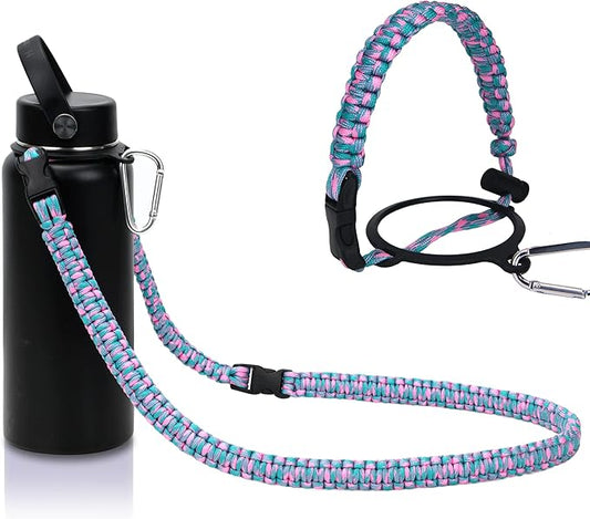 Wongeto Paracord Handle Carrier Holder with Shoulder Strap,Compatible with Hydro Flask Wide Mouth Water Bottles