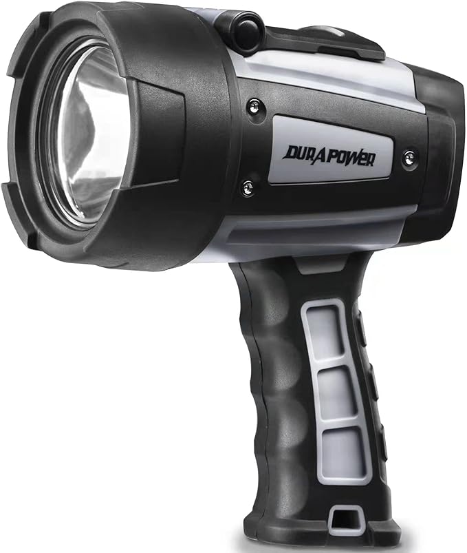 Durapower Rechargeable Spotlight, 1000LM IP68 Waterproof Super Bright Handheld Spotlight, 434m Range LED Portable Spot Flashlight for Marine Boat Hunting Camping (1000LM) (Grey)