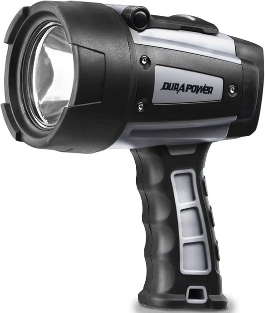Durapower Rechargeable Spotlight, 1000LM IP68 Waterproof Super Bright Handheld Spotlight, 434m Range LED Portable Spot Flashlight for Marine Boat Hunting Camping (1000LM) (Grey)