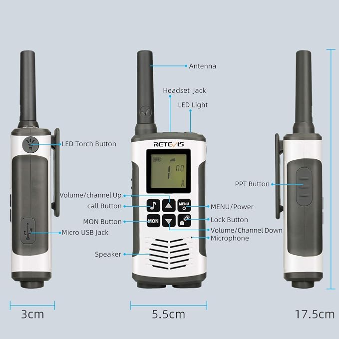 Retevis RT45 Walkie Talkies for Adults, Long Range Walkie Talkie, Rechargeable FRS Radios with Battery,NOAA Flashlight SOS, for Camping Hiking(2 Pack)