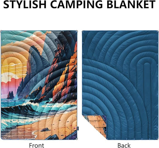 Camping Blanket,Lightweight Down Alternative Puffy Printed Camping Blanket Packable Outdoor Blanket for Camping,Traveling, Stadium, Hiking, Picnics