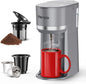 Mini Single Serve Coffee Maker for K Cup and Ground Coffee, Fast Brew One Cup Coffee Machine with Descaling Reminder and Water Window, 6 to 12 oz. Brew Sizes, Grey