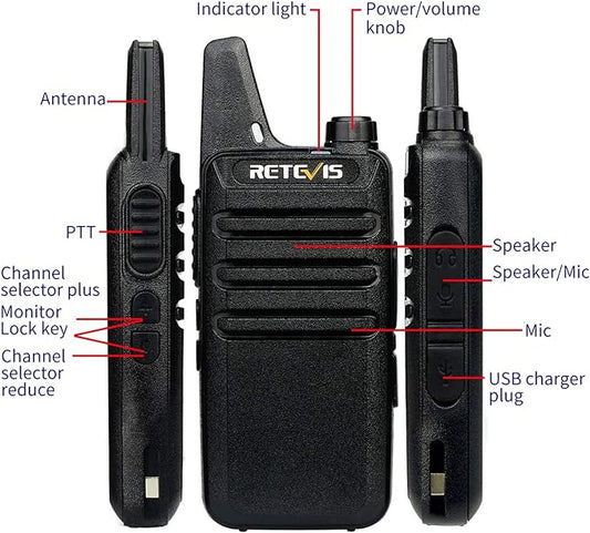 Retevis RT22 Walkie Talkies for Adults, Two Way Radios Long Range Rechargeable, VOX Handsfree, Mini Compact Walkie Talkie with USB Charger, for School Church Restaurant (6 Pack)