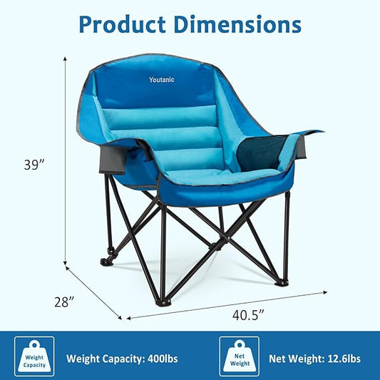 Oversized Camping Chair, Portable Folding Camping Chairs with Side Pocket, Cup Holder and Carry Bag, Heavy Duty Outdoor Camping Chairs for Adults, Fishing, Sports, Trip, up to 400lbs, Style 1