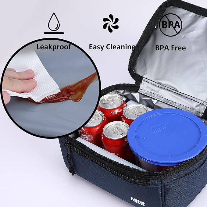 MIER Adult Lunch Box Insulated Lunch Bag Large Cooler Tote Bag for Men Women to Work Travel Daytrip, Double Deck Cooler (Navy, Large)