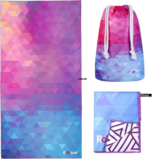 REETUAL Sandless Beach Towel. Double Sided Design 70 x 35in Extra Large Beach Towel. Travel Beach Towel with Compact Towel Storage Pouch. Microfiber Beach Towel, Fast Drying Towel, Yoga Mat Towel