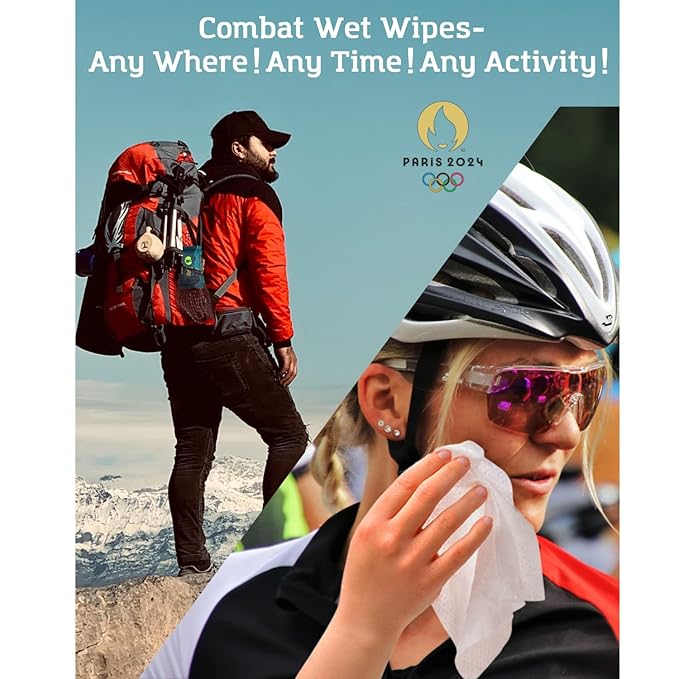 Combat Wipes ACTIVE Outdoor Wet Wipes - Extra Thick Camping Gear, Biodegradable, Body & Hand Cleansing/Refreshing Cloths for Backpacking & Gym w/Natural Aloe & Vitamin E(2 pack, 25 wipes each)