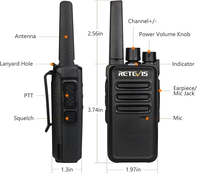 Retevis RT68 Two Way Radios with Earpiece, Heavy Duty Walkie Talkies for Adults, Compact 2 Way Radio Long Range Rechargeable with USB Charging Base, for Restaurant Church Security School (6 Pack)